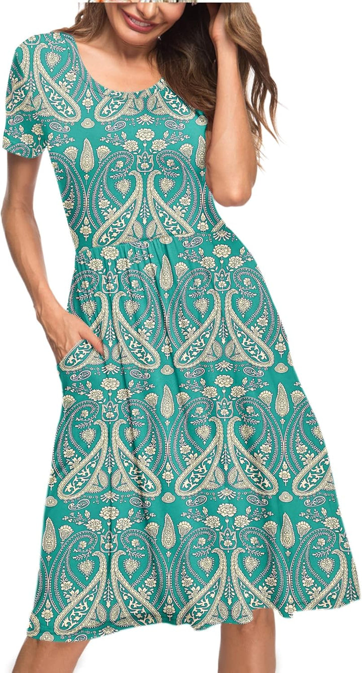 AUSELILY Damen Kleider Sommer Sommerkleider Knielang Kurzarm Empire Freizeitkleid Schicke Shirtkleid