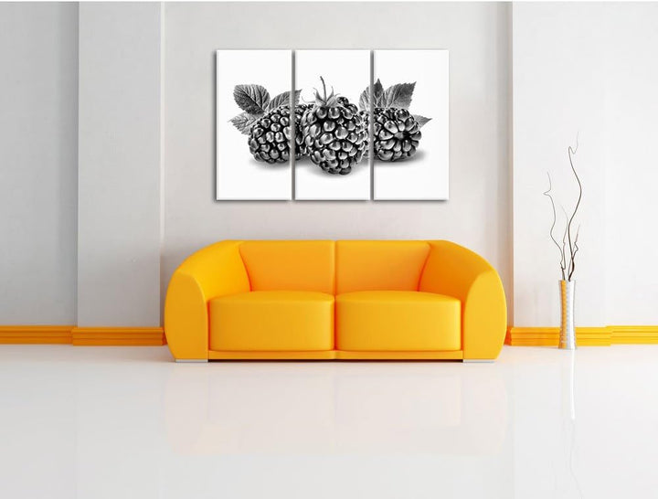 Pixxprint Leckere Brombeeren als Leinwandbild | Grösse: 3 Teilig (120x80) | Wandbild| Kunstdruck | f