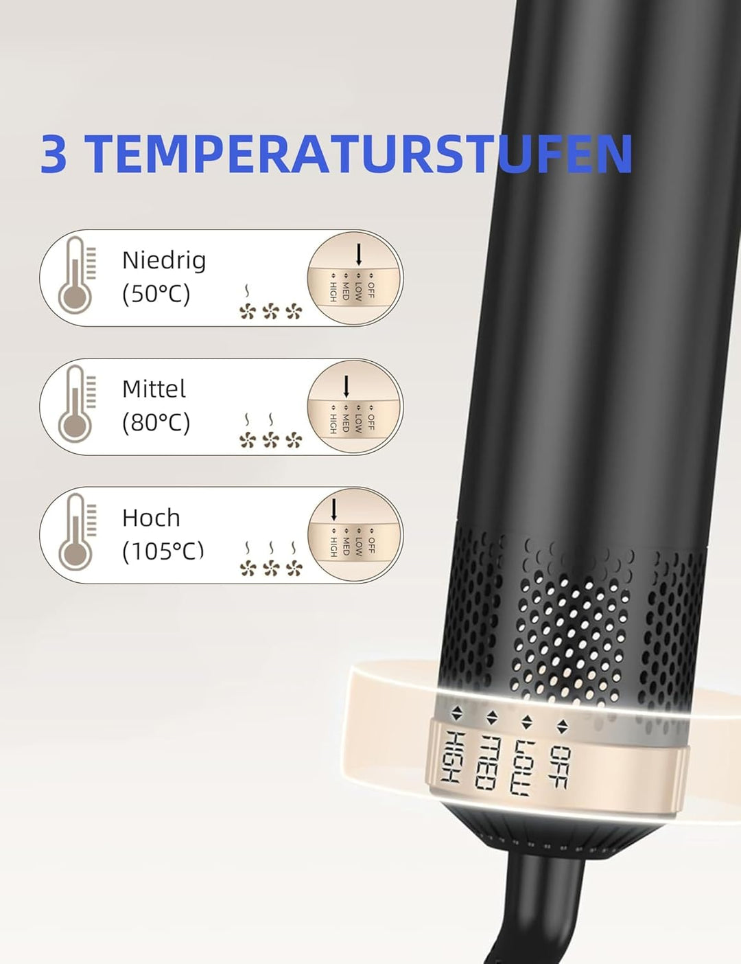 Kitgody 5 in 1 Airstyler Warmluftbürste Set mit Automatischem Lockenstab & Rundbürstenföhn - MULTIFU