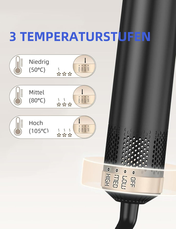 Kitgody 5 in 1 Airstyler Warmluftbürste Set mit Automatischem Lockenstab & Rundbürstenföhn - MULTIFU