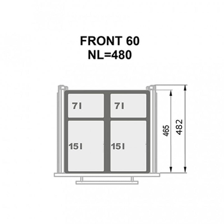 Einbau-Mülleimer für 60 cm Schrank SEGREGO 4-fach Abfallsystem mit Deckel Soft-Close &amp; Vollauszug 56