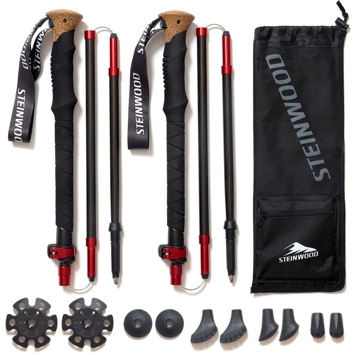 Steinwood Premium Carbon Wanderstöcke - Trekkingstöcke - extra leicht, verstellbar mit Teleskop und