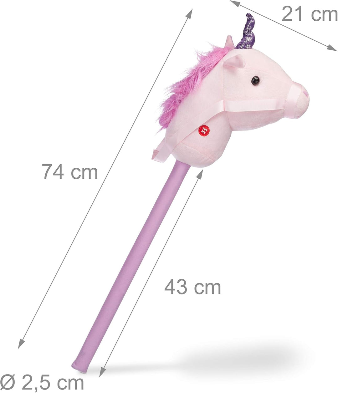 Relaxdays 10023852 Steckenpferd Einhorn, mit Sound, aus Holz & Plüsch, niedliches Stockpferd, Wieher