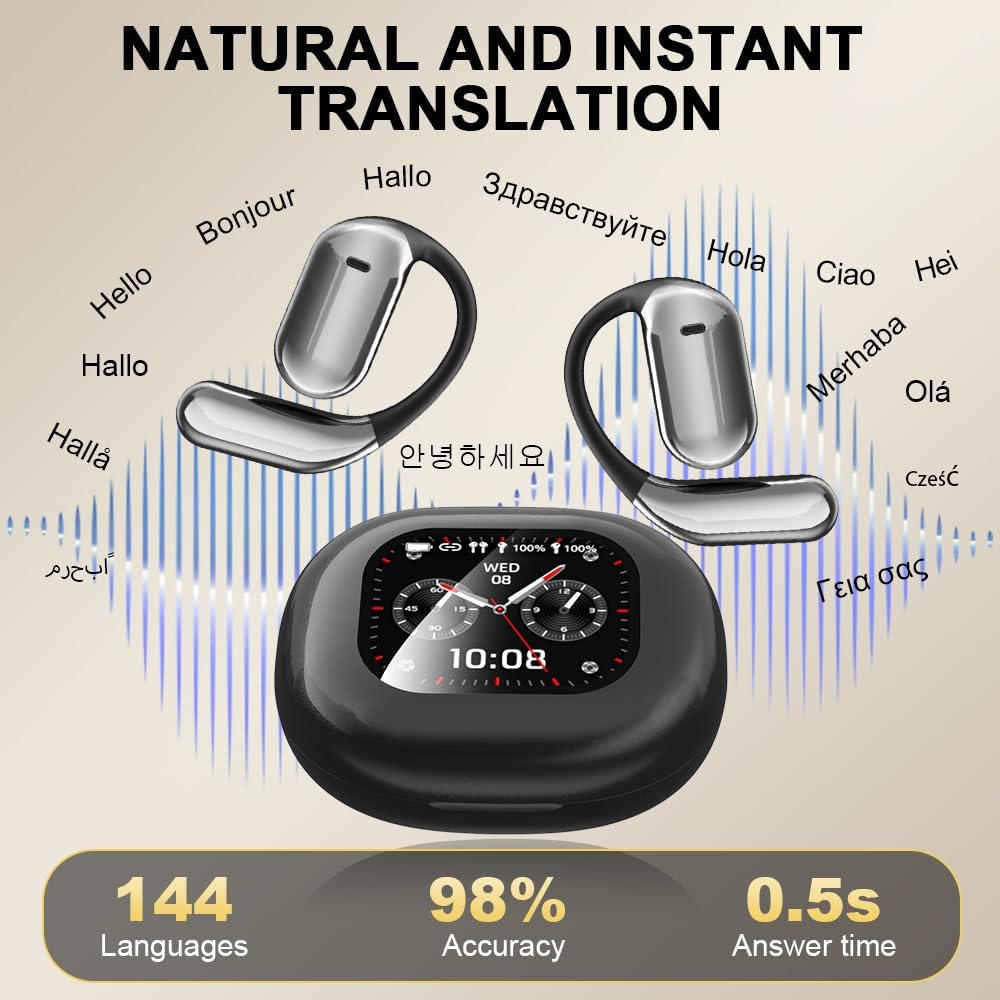 Bluetooth-Übersetzungs-Headset, LCD-Bildschirm Sport-Kopfhörer, Smart Ai Translation Headset, Überse