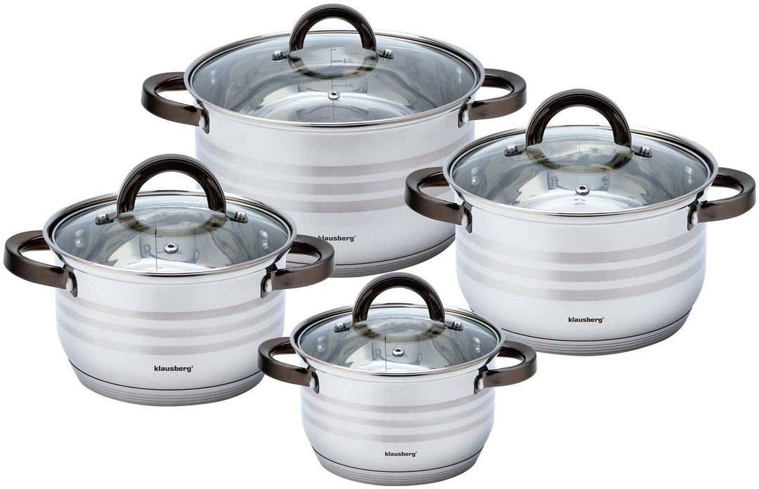 8-teilig Edelstahl Kochtopf Set Topfset mit Glasdeckel Topfe Induktion KLAUSBERG KB-7701