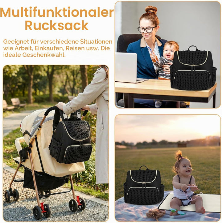 Wickelrucksack, Wickeltasche mit Wickelunterlage(schwarz), Schwarz