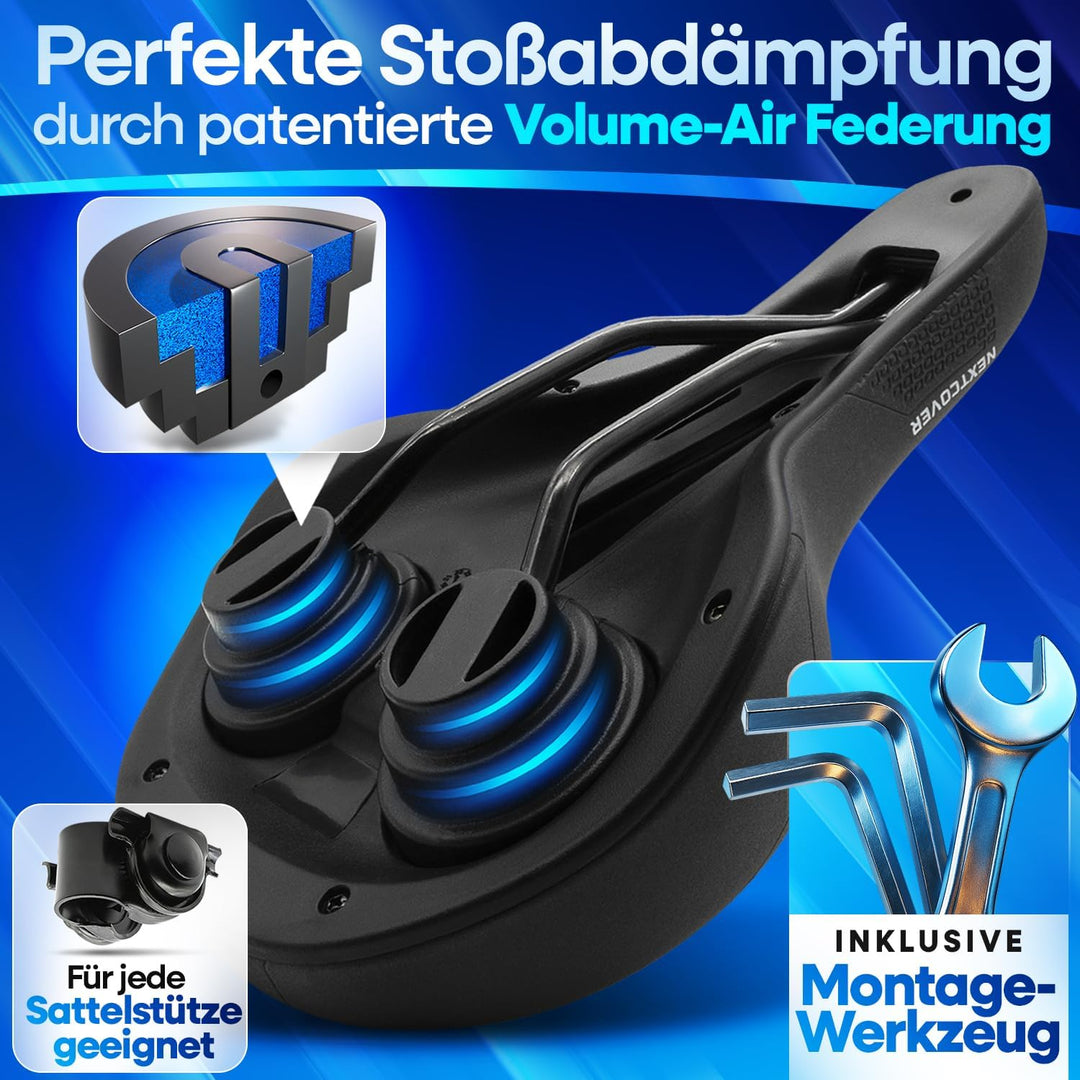NEXTCOVER® Fahrradsattel mit Memory-Foam 2.0 und [Volume-Air] Federung I maximaler Fahrkomfort I erg