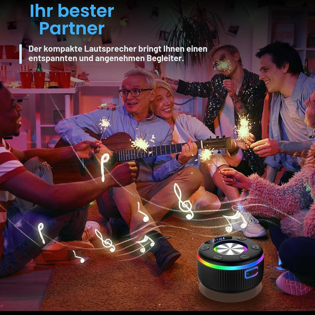 Bluetooth Lautsprecher Dusche, musikbox Bluetooth mit HD Mic, RGB Lichtshow, Zeitangabe, Mini Duschl