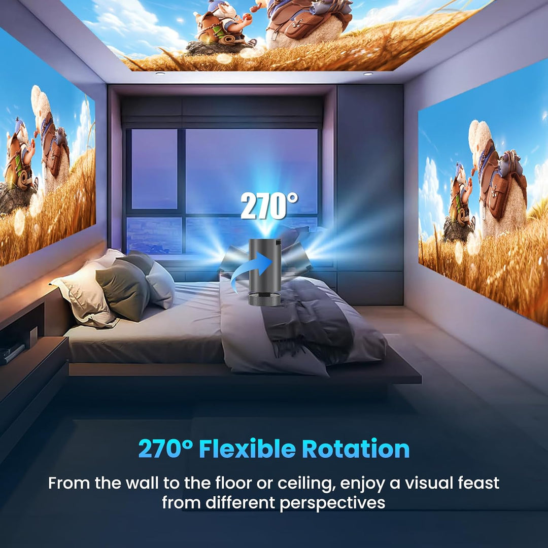 Mini Beamer 4K 1080P, Smart Projektor Tragbarer Android 13, WiFi 6 BT 5.4