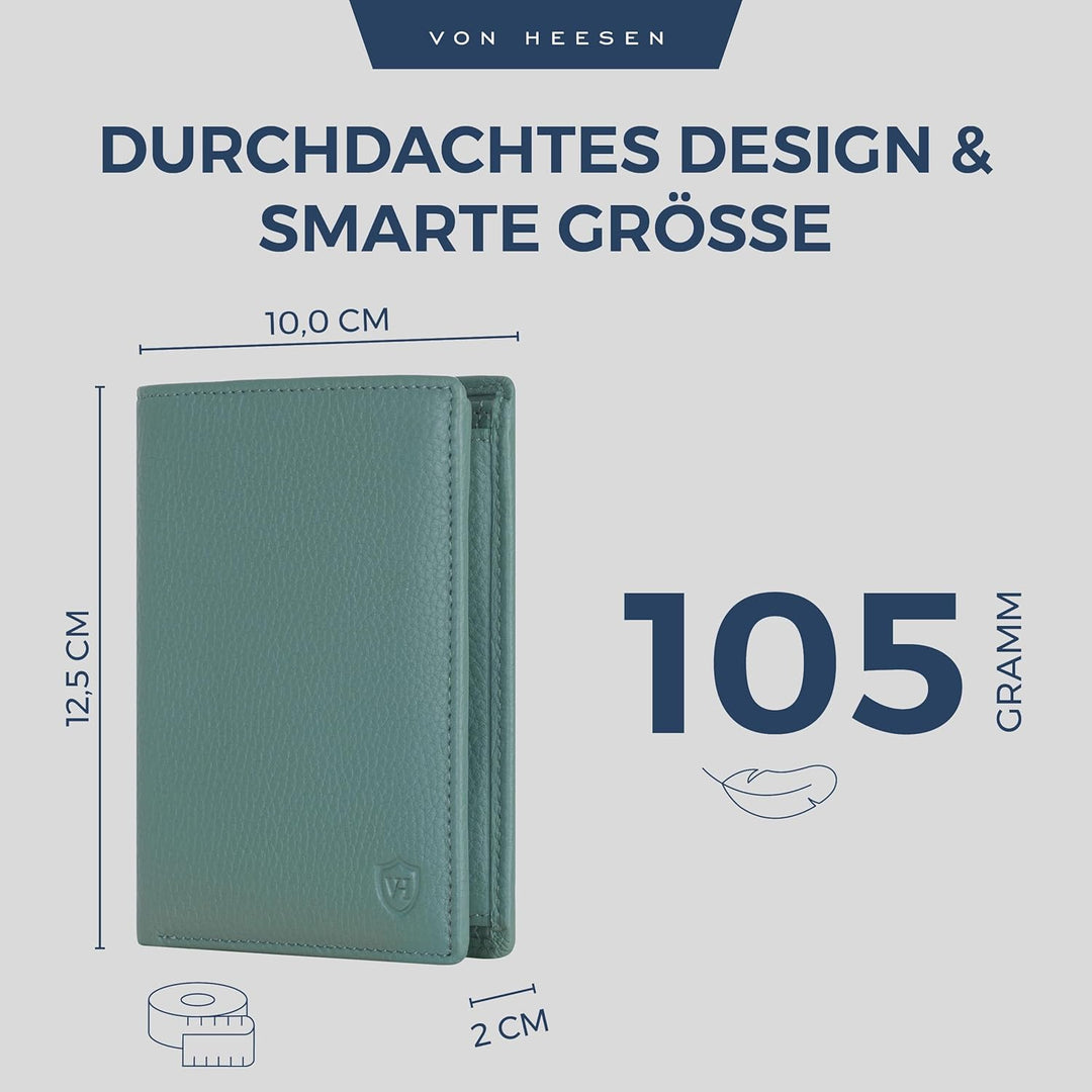 VON HEESEN Leder Geldbörse RFID Schutz I Echtleder Geldbeutel für Damen &amp; Herren I Portemonnaie Brie