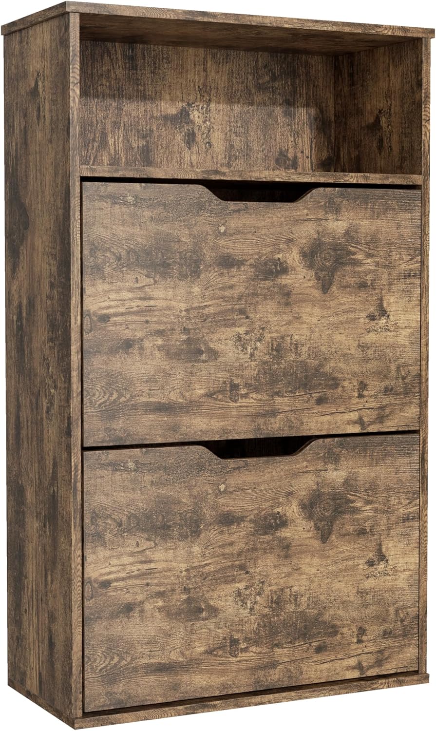 Garvis Doppellagig Schuhschrank 2 Klappen + Ablage – Hohe Kapazität (12 Paar) – Schmal 60x102x28 cm