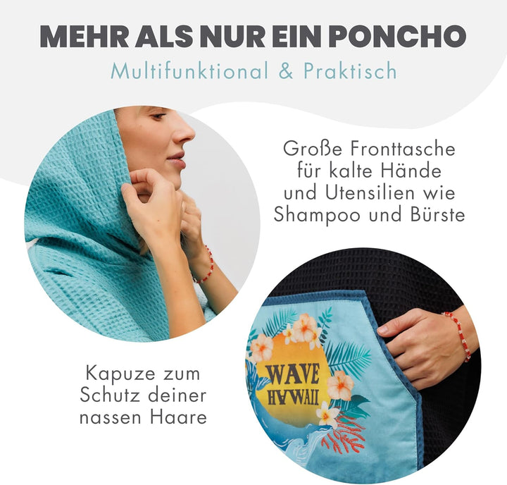 WAVE HAWAII Travel Poncho Pahoa S/M Surfponcho Duschponcho Umkleidehilfe 100% Baumwolle für Damen He