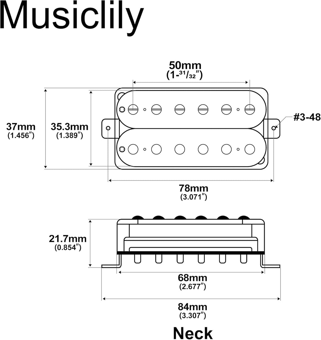 Artec VH-Rock Alnico 5 Uncovered Humbucker Tonabnehmer Hals Pickup 8,6K für E-Gitarre, Schwarz, Hals