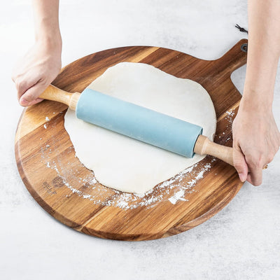 BILL.F Pizzaschieber aus Holz, 40,01 cm, rundes Schneidebrett mit Griff, Pizzabrett für Küche, Charc