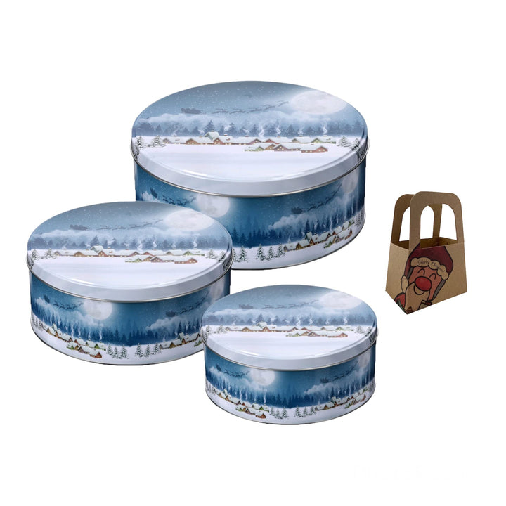 Geschenkset Keksdose Plätzchendose Metalldose 3er Set "Winternacht" Weihnachten mit süsser Rentier M
