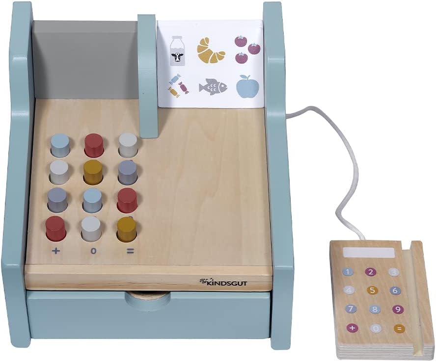 Kindsgut Spielkasse aus Holz für Kinder, Kaufladen Zubehör in dezenten Farben und schlichtem Design,