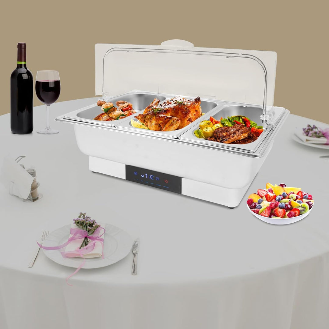 600W Elektrische Chafing Dish bis 90°C, 9L, Berührungsbildschirm Buffetwärmer Edelstahl Chafing Dish