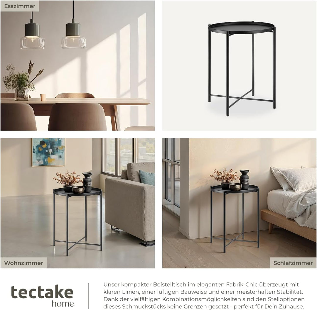 TecTake 800911 Beistelltisch rund aus Metall, rustikaler Flair, abnehmbare Ablagefläche, stabil und