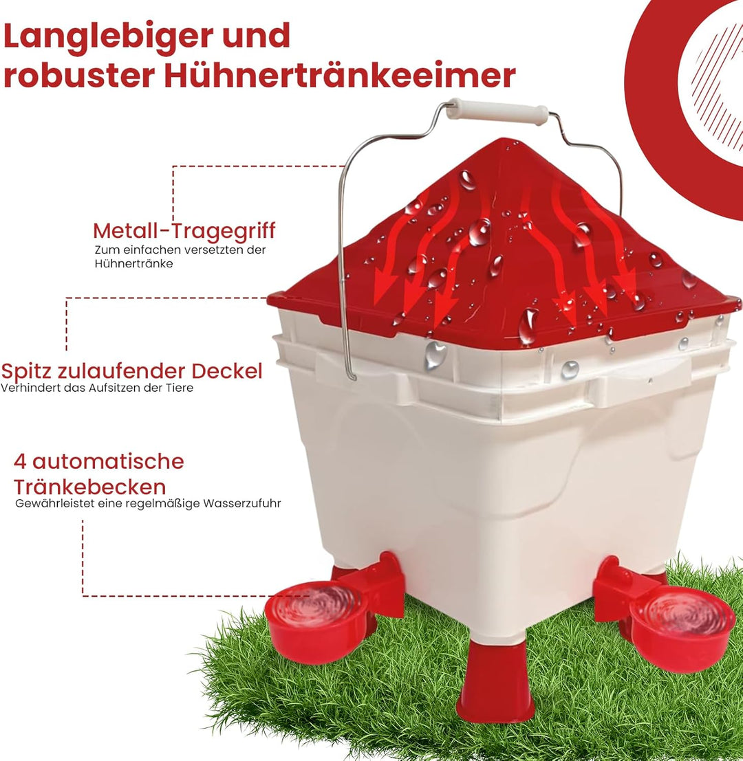 Tränkeeimer für Geflügel - Hühnertränke eckig - 8 Liter mit Füssen