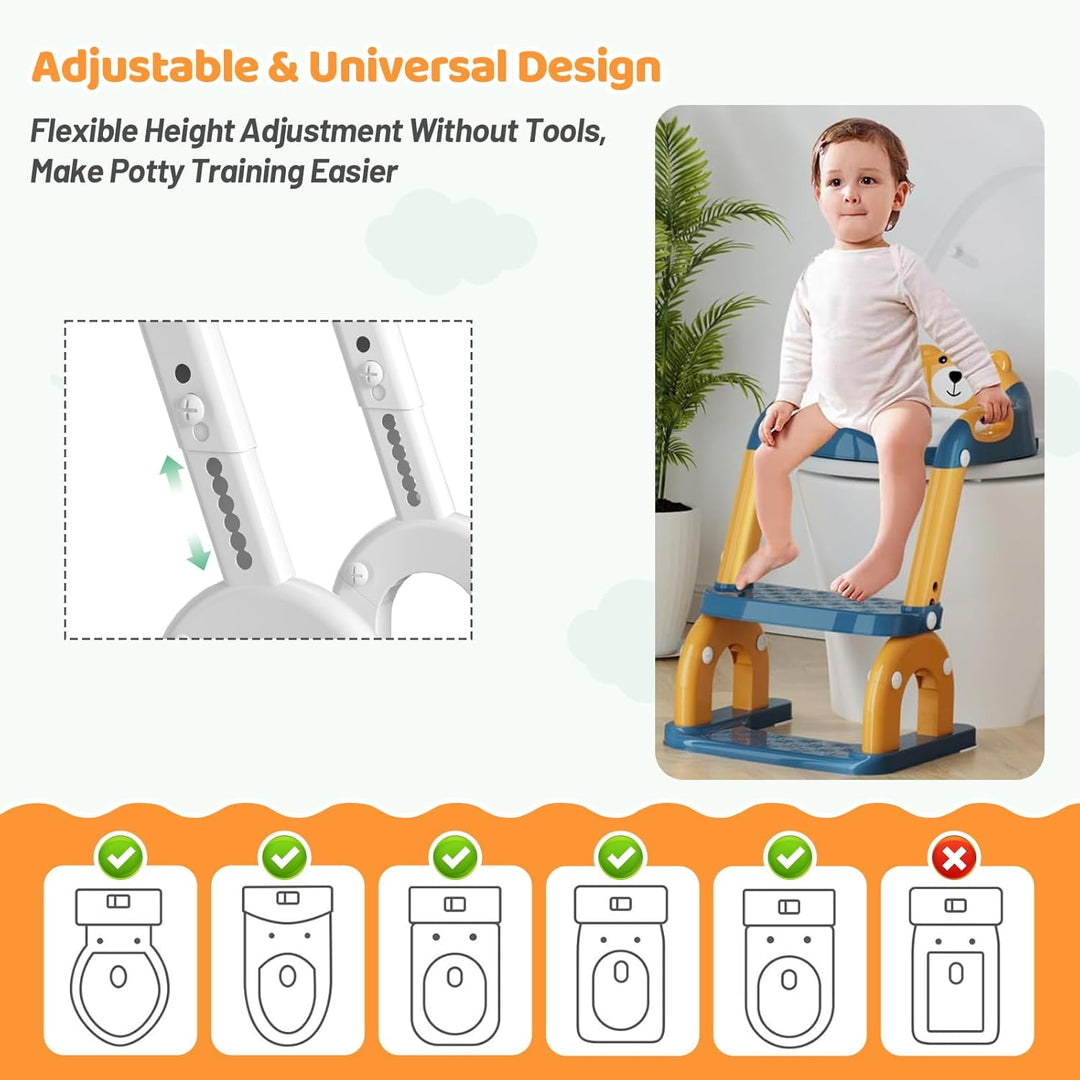 Toilettenleiter für Kinder 8-fach höhenverstellbar, klappbarer 2-in-1 Toilettensitz mit Treppe als T