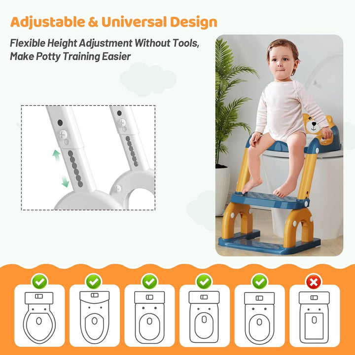 Toilettenleiter für Kinder 8-fach höhenverstellbar, klappbarer 2-in-1 Toilettensitz mit Treppe als T
