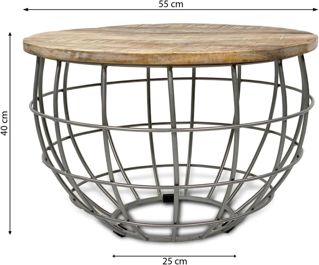 Couchtisch Wohnzimmer-Tisch rund ø 55 cm Beistelltisch Metall Gestell Tischplatte Holz massiv Farbe