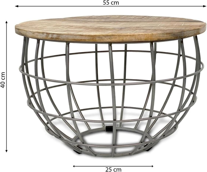 Couchtisch Wohnzimmer-Tisch rund ø 55 cm Beistelltisch Metall Gestell Tischplatte Holz massiv Farbe