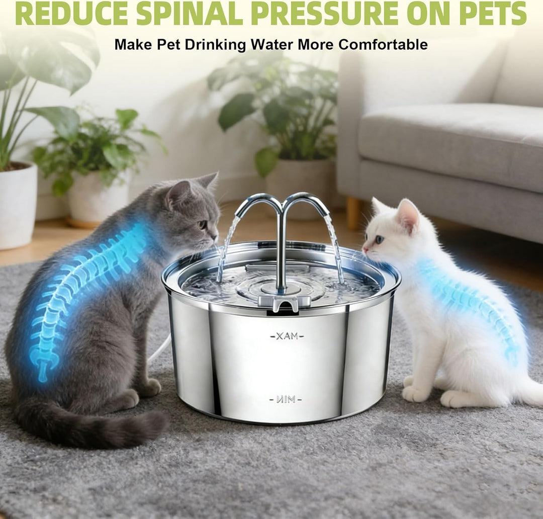 3.2L Katzenbrunnen Edelstahl, Trinkbrunnen für Katze, Leise Katzen Trinkbrunnen, Automatic Katzen Tr