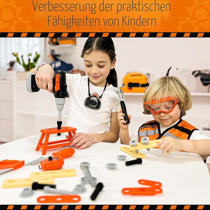 KidBloom Werkzeugkoffer Kinder Geschenk Junge 3 Jahre, Kinderspielzeug ab 3 Jahre mit Bohrmaschine u