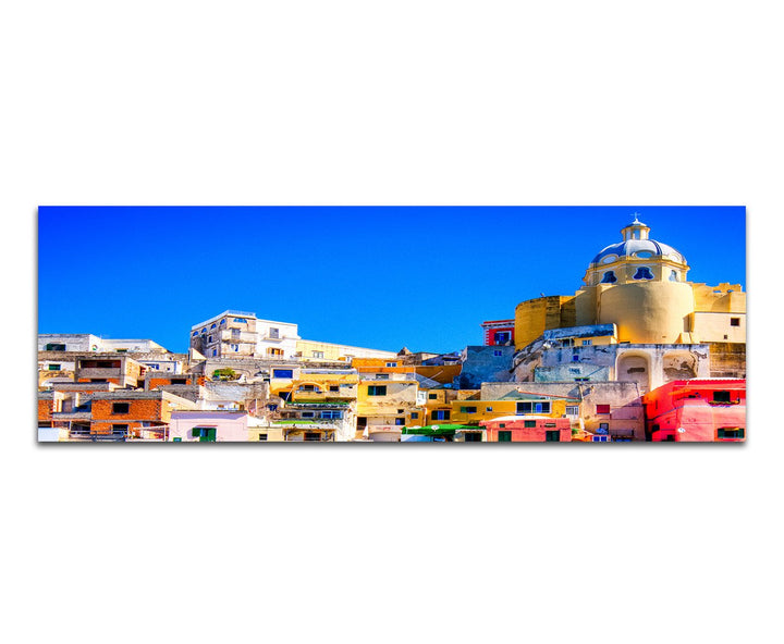 Paul Sinus Art Panoramabild auf Leinwand und Keilrahmen 120x40cm Italien Neapel Häuser Wasser Boote