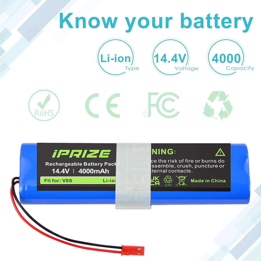 iPrize 14.4V 4000mAh Ersatzakku für iLife V3s Pro, V50, V5s Pro, V8s, X750, 14.4V