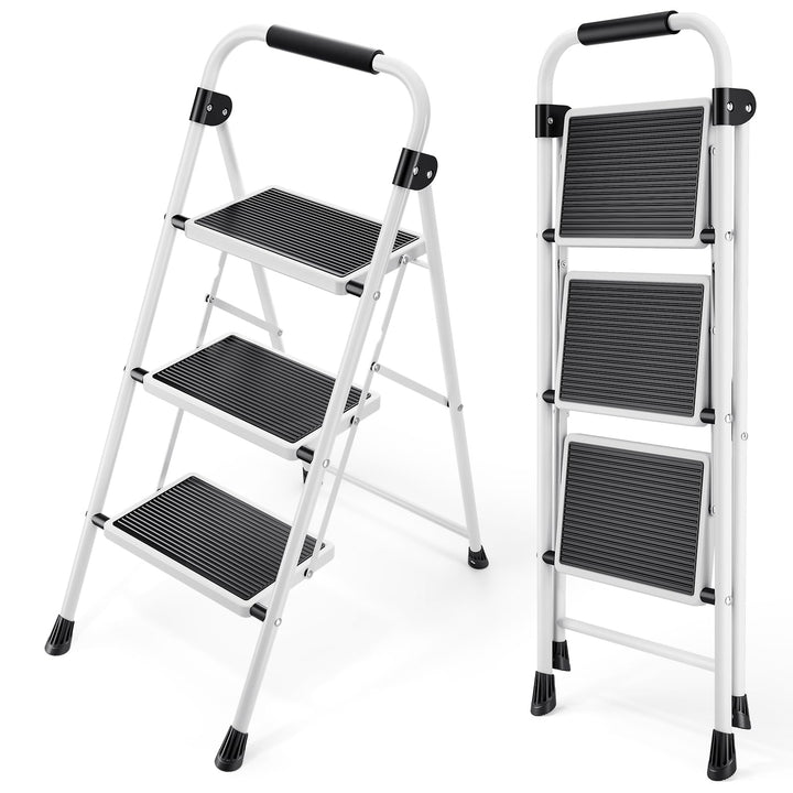 KINGRACK 3 Stufen Leiter, Trittleiter mit Handläufen, Stufenleiter, Klappleiter Tritthocker, Klapptr