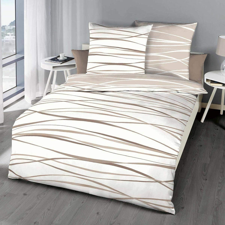G BETTWARENSHOP kuschelig weiche, Moderne Biber Bettwäsche Motion Natur aus 100% Baumwolle mit Reiss