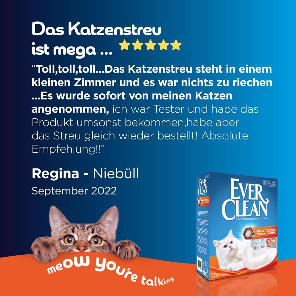 Ever Clean Katzenstreu mit schnellwirkender Geruchsbekämpfung, 10 Liter, mit Duftstoffen Fast Acting