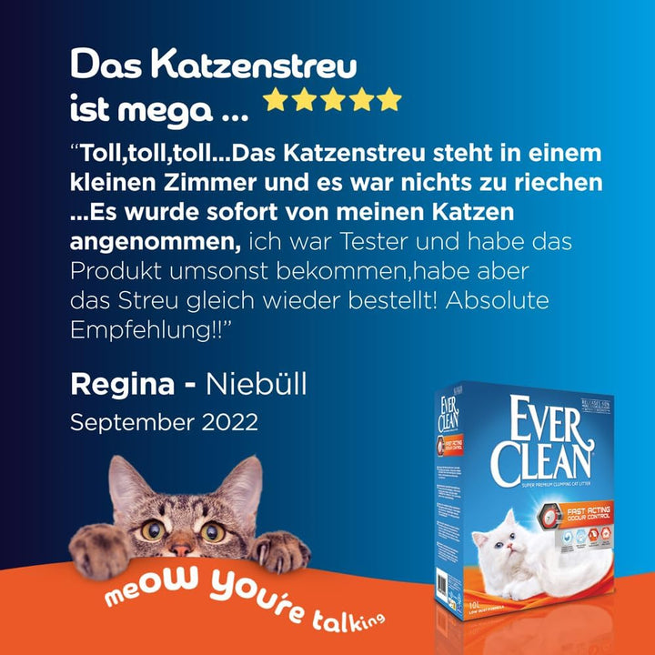 Ever Clean Katzenstreu mit schnellwirkender Geruchsbekämpfung, 10 Liter, mit Duftstoffen Fast Acting