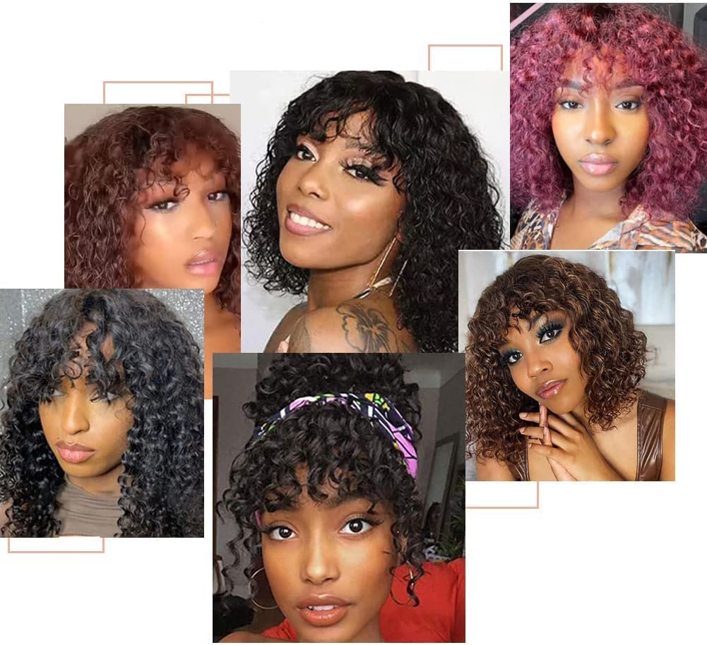 FASHION IDOL Bob Curly Echthaar-Perücken mit Pony Short Curl Bob Perücken Echthaar brasilianische Vi