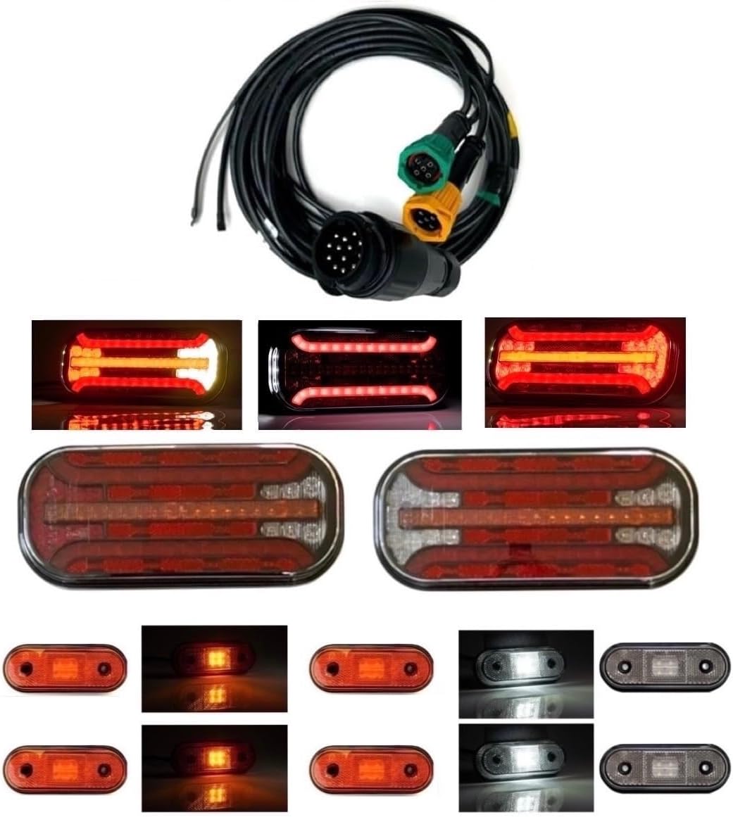Anhängerbeleuchtung LED Rückleuchten 6x LED Umrissleuchte 13 pol. Kabel 7,7m SET