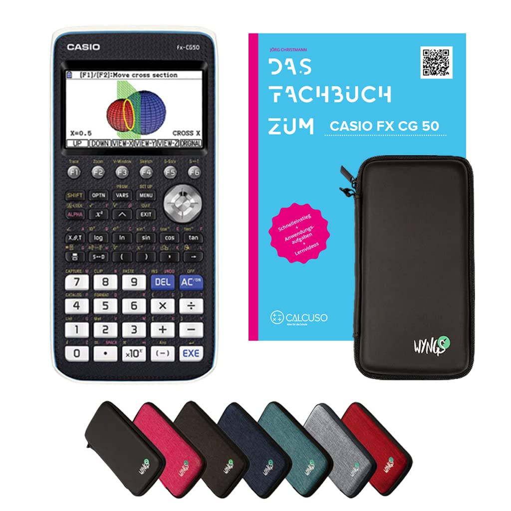 CALCUSO Standardpaket: Casio FX CG 50 + WYNGS Schutztasche schwarz + CALCUSO Fachbuch + Erweiterte G