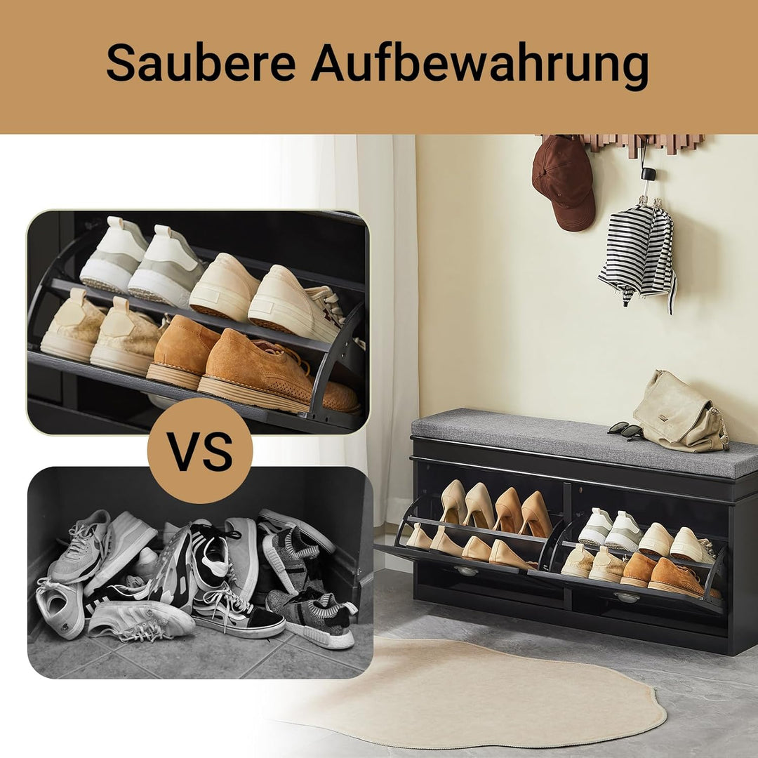 SoBuy Schuhbank mit Sitzfläche Sitzbank mit Stauraum und 2 Klappen, schmaler Schuhschrank mit Sitzba