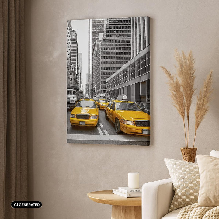 Bilder auf Leinwand Taxi Stadt Strasse Transport Leinwandbild mit Rahmen 45x80cm Wandbilder Dekorati
