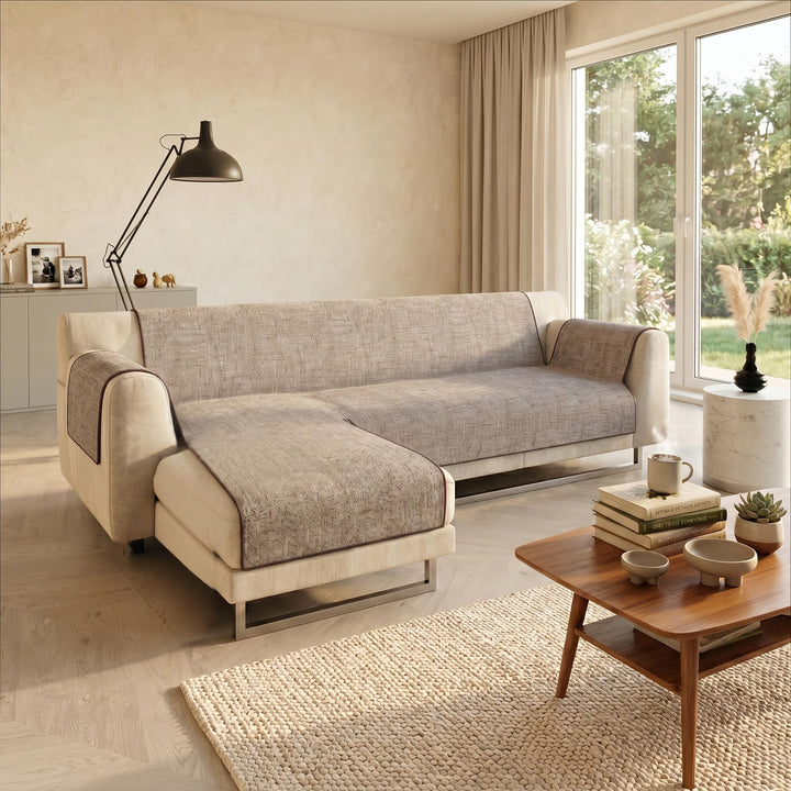 Komfort-Antigleiten-Sofa-Decke mit chaiselongue,290cm, Braun 290 cm Braun, 290 cm Braun