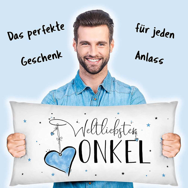 PR Print Royal XXL-Deko-Kissen mit Füllung - Weltliebster Onkel - Geschenk für den besten Onkel, Geb