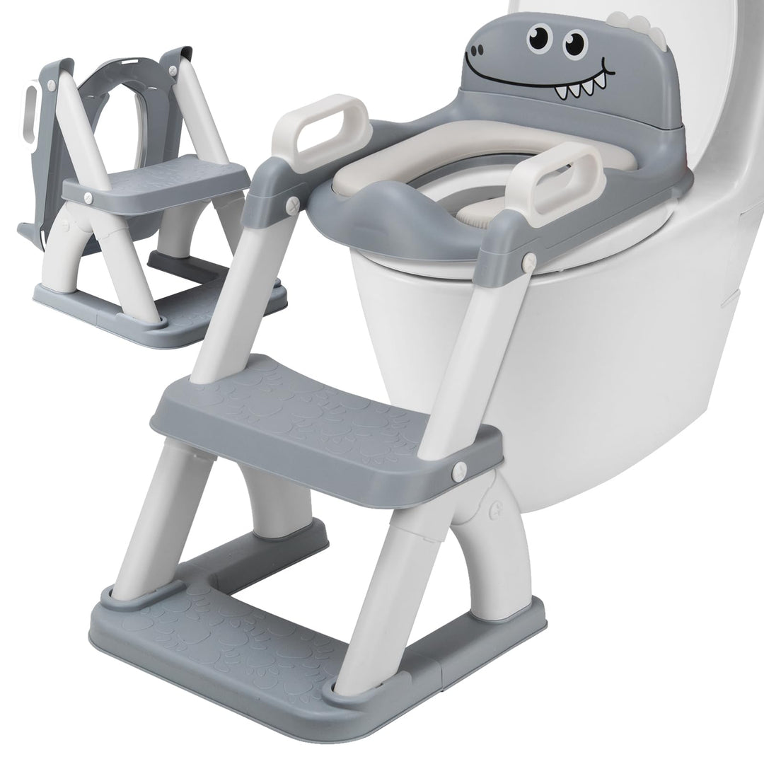 Toilettensitz Kinder mit Treppe, 2-in-1 WC Sitz mit Rutschfestem Tritthocker, Klositz für Jungen und