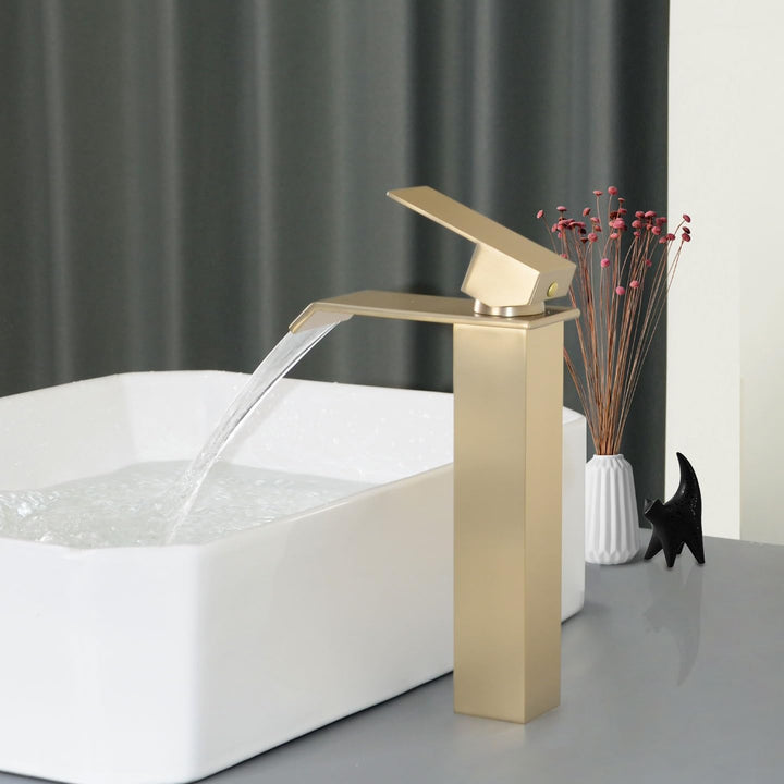 PHASAT Wasserhahn Bad Hoch, Wasserfall Waschtischarmatur Hoch mit Auslauf Höhe 205 mm, Moderner Misc