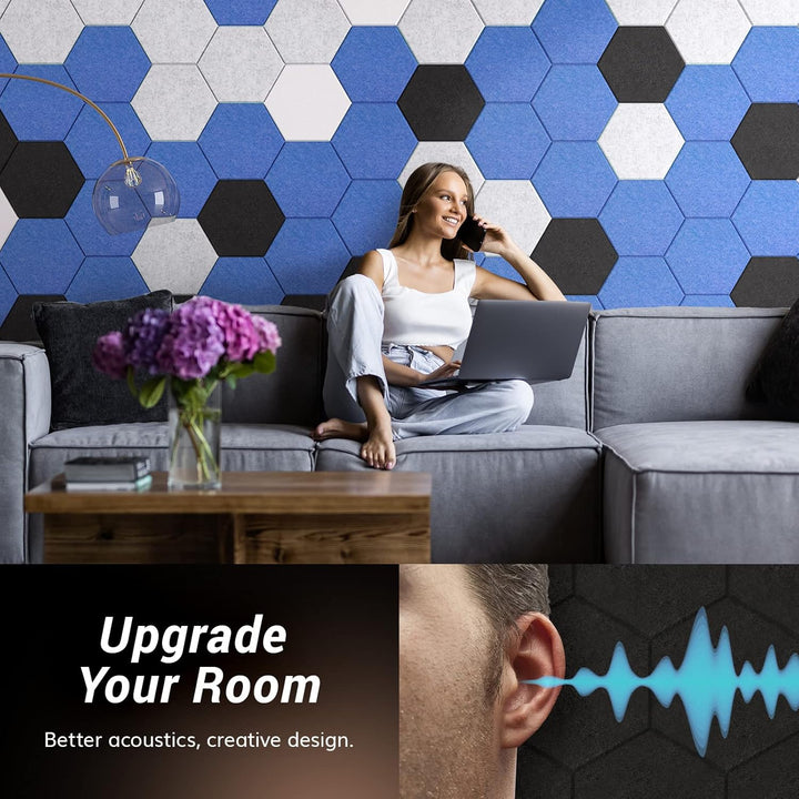 Hexagon Akustikplatten selbstklebend 18St., TONOR Schallabsorber Schallschutz mit Hochdichte Wandfli