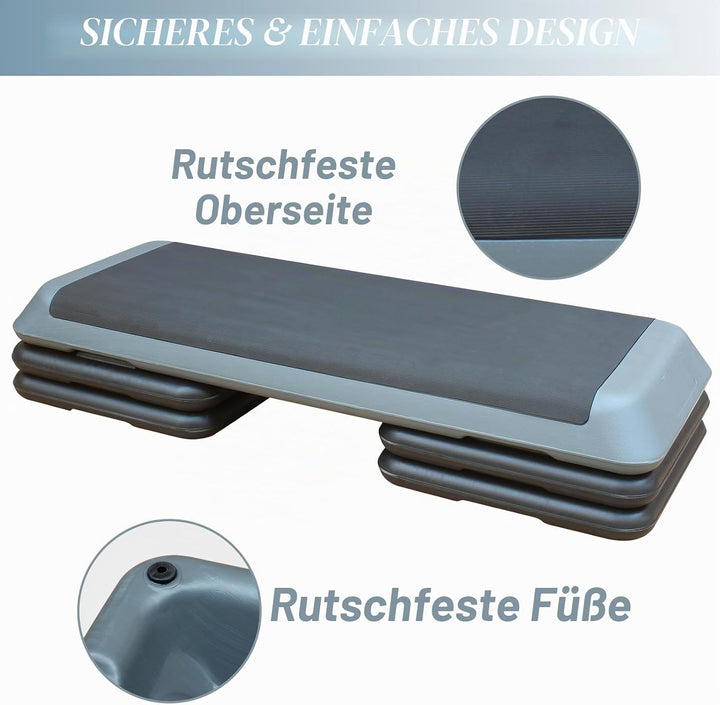Aerobic Stepper 3-fach Höhenverstellbar Steppbrett 10/15/20 cm, Stepbench für zuhause bis 200 kg, Ru