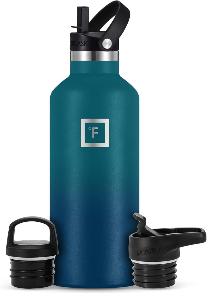 IRON °FLASK Edelstahl Trinkflasche mit 3 Deckel - Auslaufsicher Thermosflasche - Metall Wasserflasch