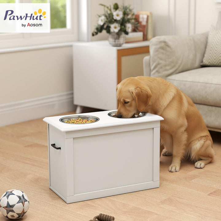 PawHut Hunde Fressnapf mit Staumraum 2 Näpfen Futterstation Edelstahlnapf Katzenapf Edelstahl Weiss