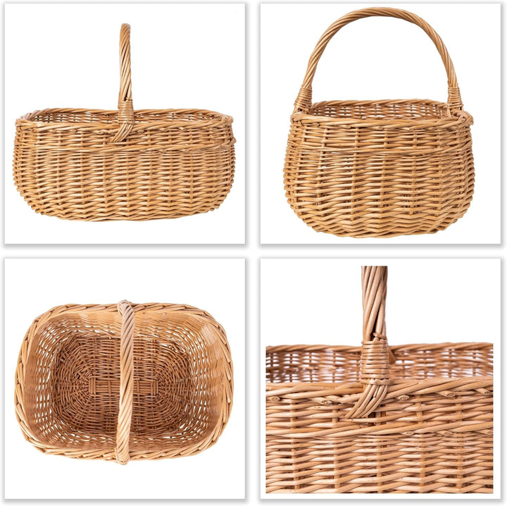 Creative Home Einkaufskorb Weidenkorb mit Henkel Picknickkorb | 36 x 26 x 31 cm (+/- 2 cm) | Handgef