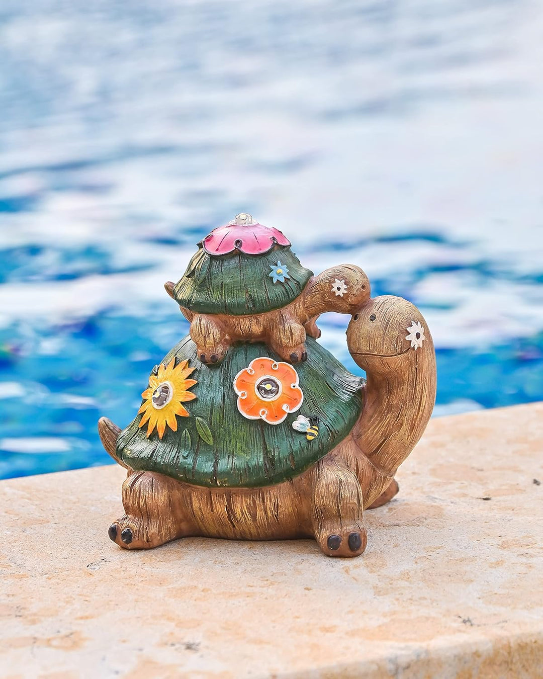TERESA'S COLLECTIONS Gartendeko für Draussen Schildkröten Mutter und Baby Gartenfiguren Wasserfest S